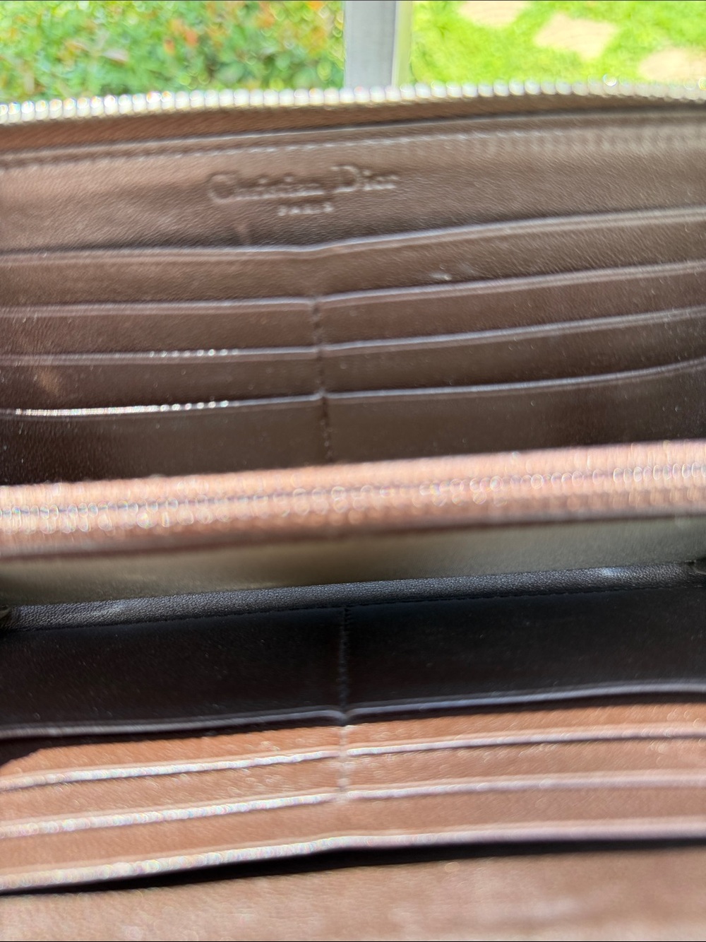 Dior  Authentic Dark Brown Embossed Leather zip -Around Wallet - Picture 8 of 16
